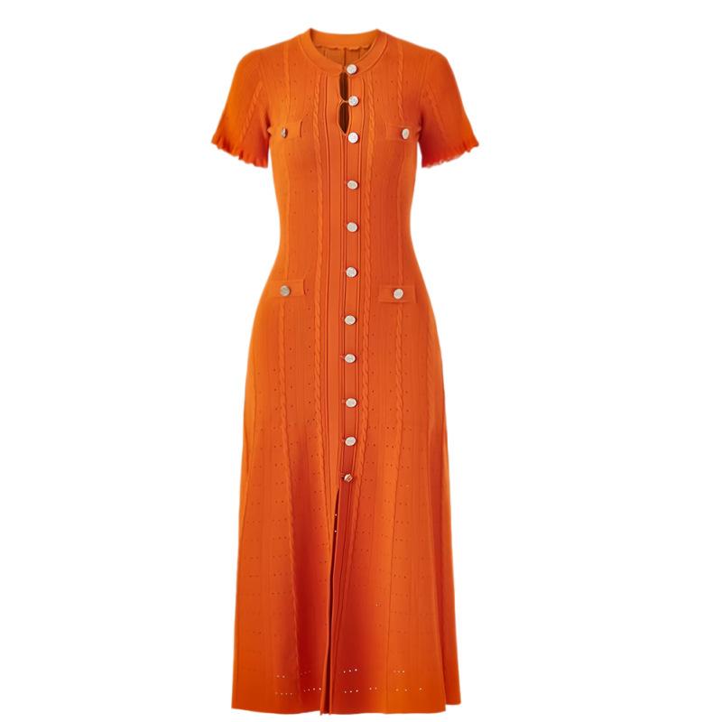 Button Front Short Sleeve Knit Dress with Side Pockets