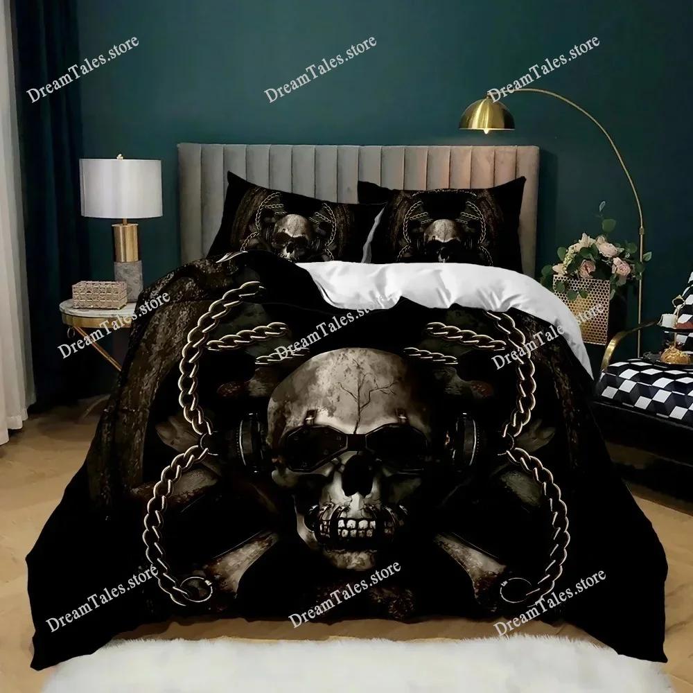 Skull Duvet Cover Queen Size Microfiber Vintage Sugar Skull Girl Day of The Dead Bride with Dark Color Roses Graphic Bedding Set
