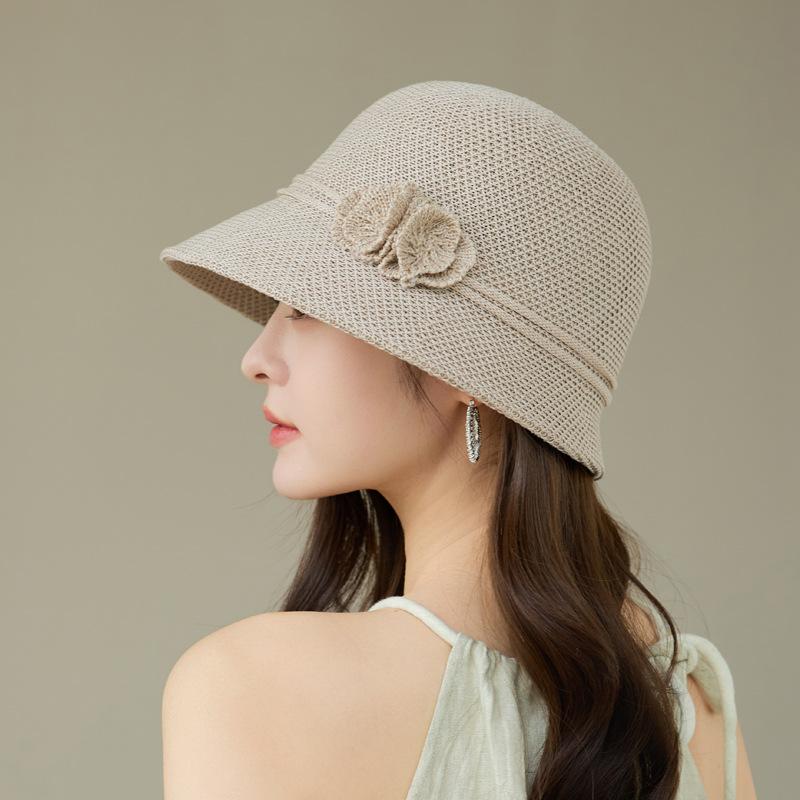 

2026 new knitted basin hat women s summer thin breathable sun hat elegant middle-aged and elderly fashion versatile mother hat M（56-58cm）