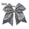 Stage Costume Accessories Sequins Hair Bows, Elastic Tie, Large Cheerleading Shiny Bows for Girls Band Ponytail Holder, Glitter Scrunchies Women Teens
