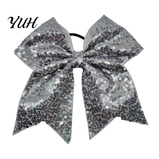 Stage Costume Accessories Sequins Hair Bows, Elastic Tie, Large Cheerleading Shiny Bows for Girls Band Ponytail Holder, Glitter Scrunchies Women Teens