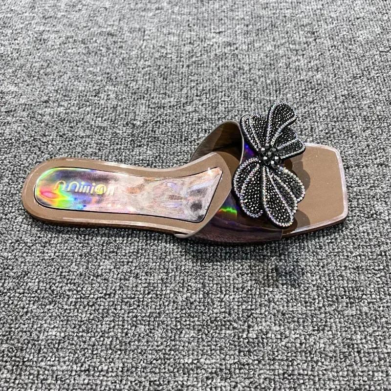 

Сандалии, женские шлепанцы, сандалии на плоской подошве со стразами, женские тапочки, женская обувь с квадратным носком, блестящие вечерние сандалии, сандалии Mujer 42