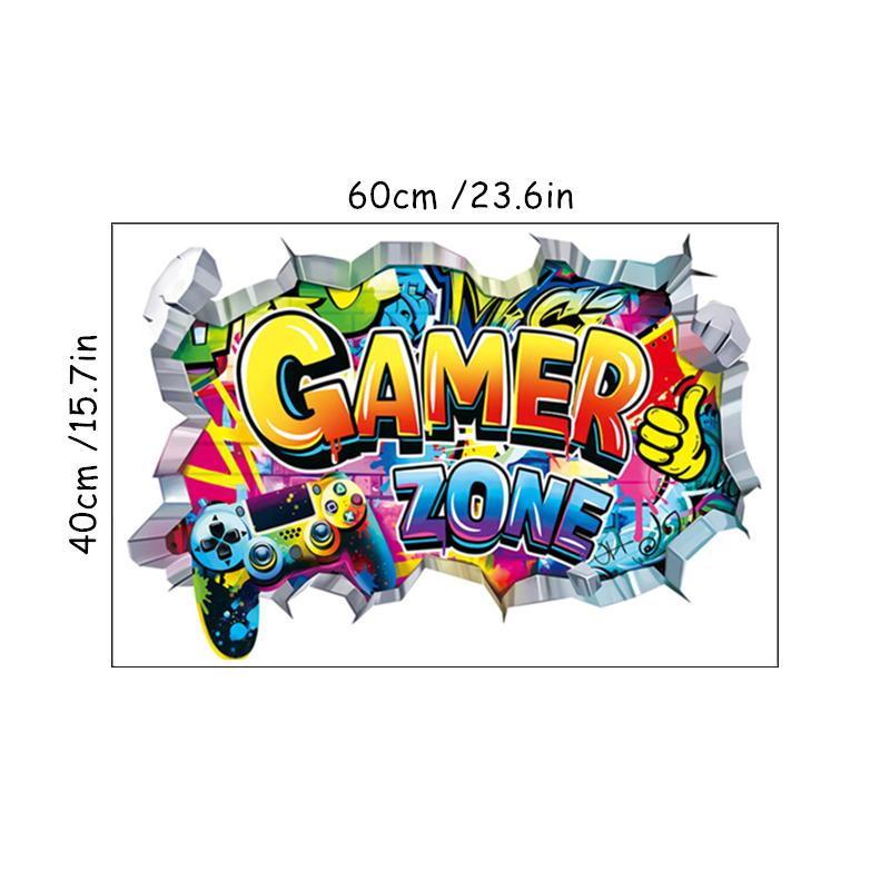 Poster di Gioco più Grande Buco nel Muro 3D Arte Fresca Zona Gamer Adesivi Murali in Vinile per Controller di Gioco Decorazione per Casa Camera dei Bambini Stanze da Gioco