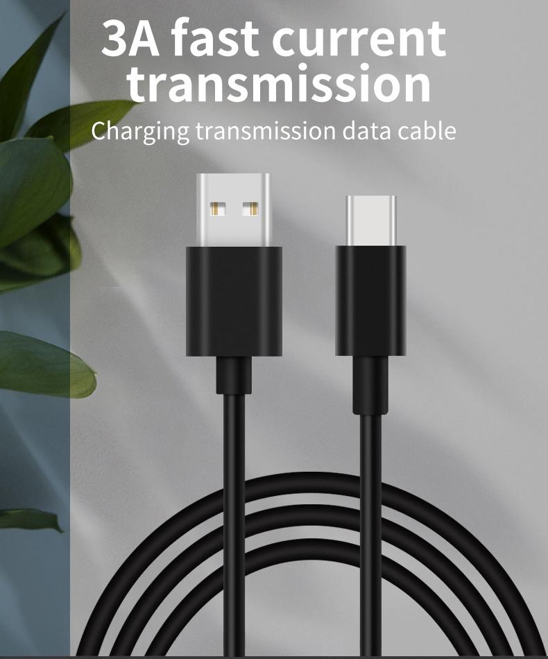 High-Speed USB2.0 to Type-C Data Cable for Android Fast 3A Charging with PVC Jacket Braid Shielding for Earphone & Camera Use