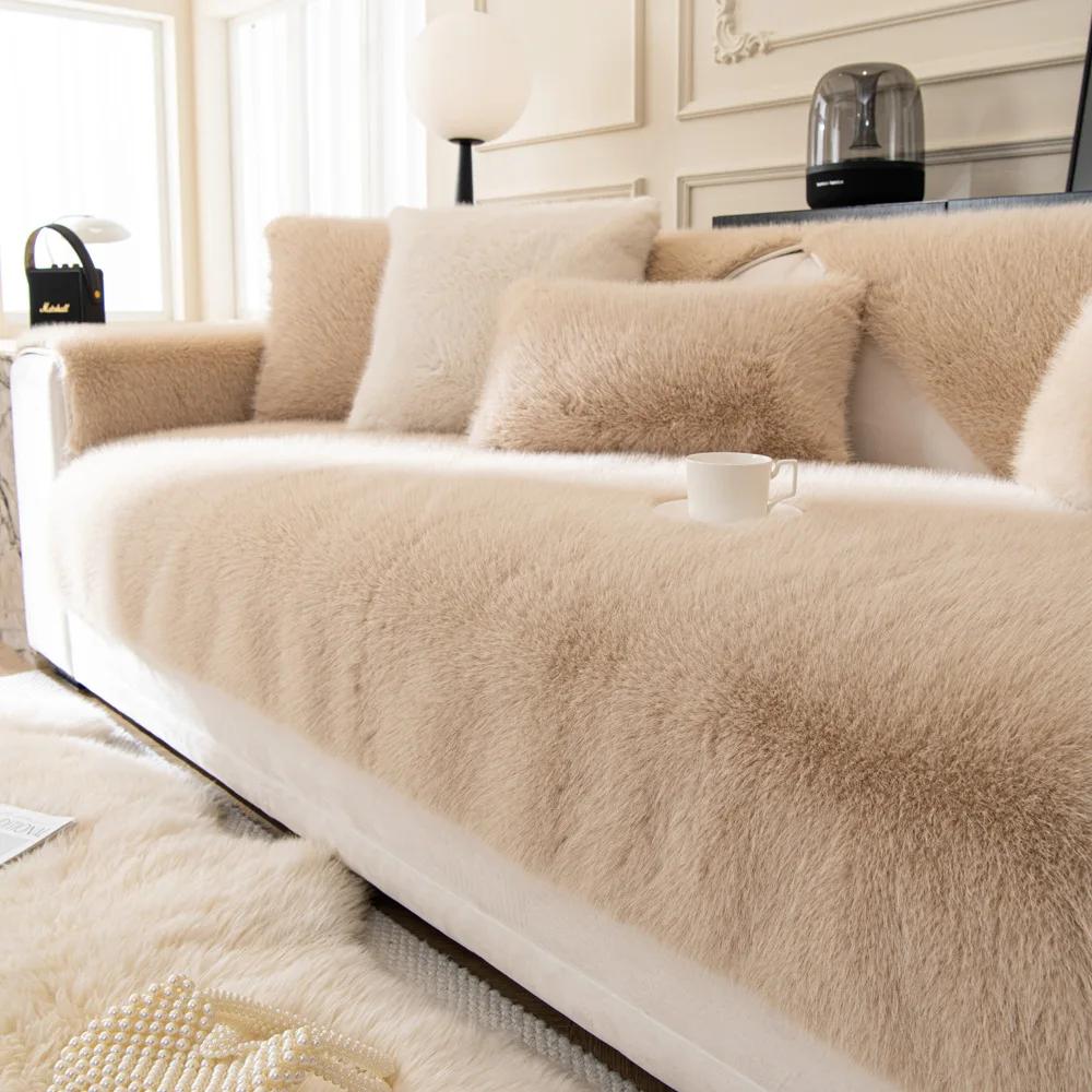 Winter Thick Plush Anti Slip Seat Cushion Solid Color Plush Settee Mat Leather Sofa Special Sofa Cushion Sofa Cover Cloth