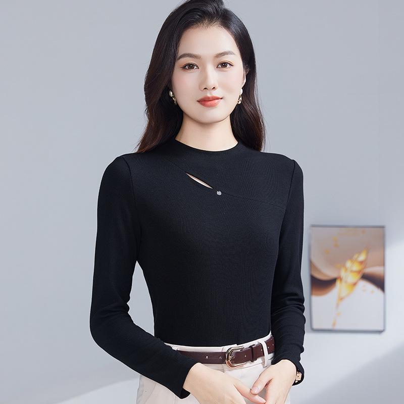 High-Quality Women's Stretch Slimming Long Sleeve Cotton Top – Versatile Fashionable Hollow-Out Design for Spring and Autumn