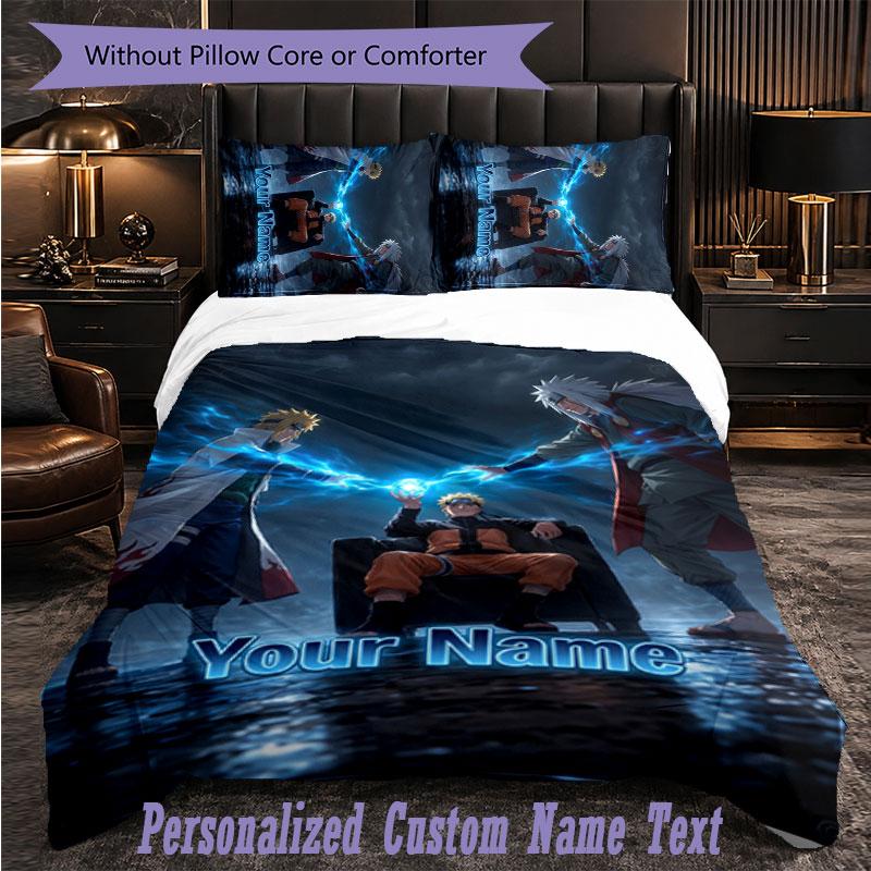 3Pcs Bedding SetNaruto Custom Text Duvet Cover Pillowcase Set Bedroom Gift