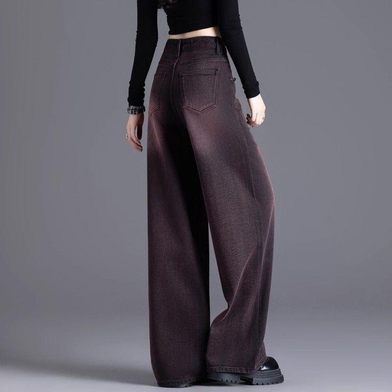 Red and black velvet jeans for women, new autumn and winter high-waisted wide-leg pants, great-looking straight pants.