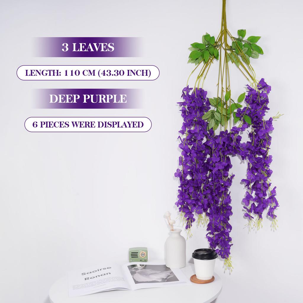 3Forks/ Branch Long Wisteria Artificial Flowers with Green Leaves for Wedding Room Decor Garland Decor Flores Artificiales Wazon