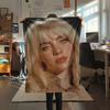 1Pc Billie Eilish Print Flannel Blanket, High quality Comfortable for All Seasons, Home Decor, Warmth and Comfort, Perfect for Christmas Gifts