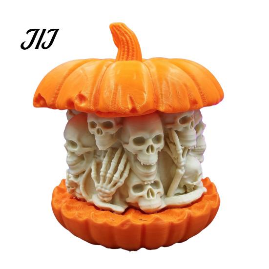 Skull Pumpkin Desktop Decoration 3D Printed Figurine, Gothic Skeleton Statue, Horror Decor Creepy Ornament for Home Office Holiday Party Caving