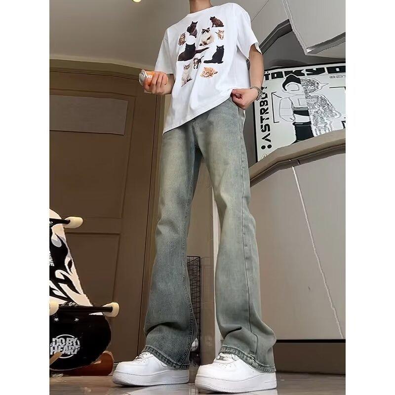 JYL Men's Wide-Leg Jeans  Draped Mud Dyed American Vibe Spring Autumn Flare Denim