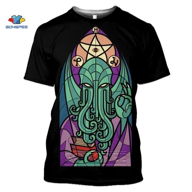 Camiseta con estampado 3D de Cthulhu y Lovecraft, camiseta Miskatonic para hombres, camiseta divertida con cuello redondo de llamada de Cthulhu, Top de verano para mujeres