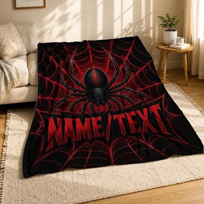 Spider Web Name Text Coral Fleece Blanket Spooky Gothic Decor