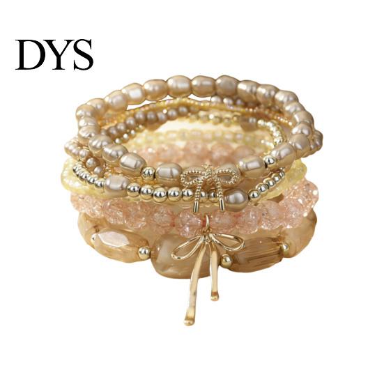 Casual Summer Bracelet 1 Set Bohemian Beaded Bracelets for Women Bow Knot Charm Stretchy Holiday Stackable Stretch Beach Vacation Party