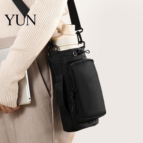 Cushioned Cup Protector Sleeve Crossbody Water Carrier, Wear-resistant Protective with Phone Pocket, Drawstring Cover Closure Portable Pouch