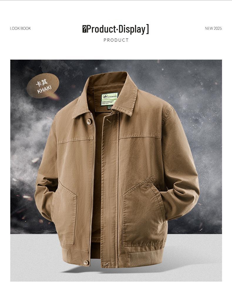 Męska Kurtka Pilotka z Pranego Bawełny z Kołnierzem Baseballowym - Odzież Wierzchnia Stylu Wojskowego na Wiosnę/Jesień