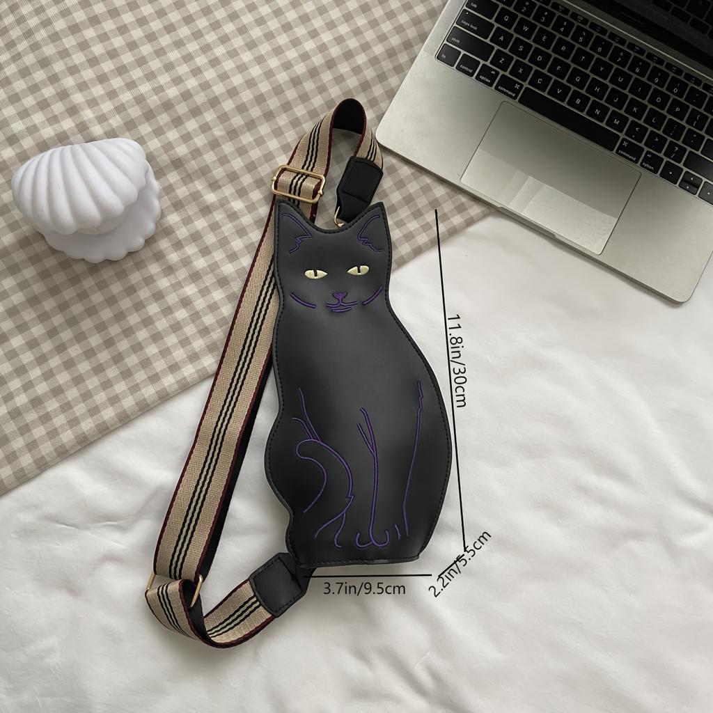 Balck Cat Shaped Crossbody Bag Vintage Animal Sling Bag Cute Cartoon Shoulder Bag