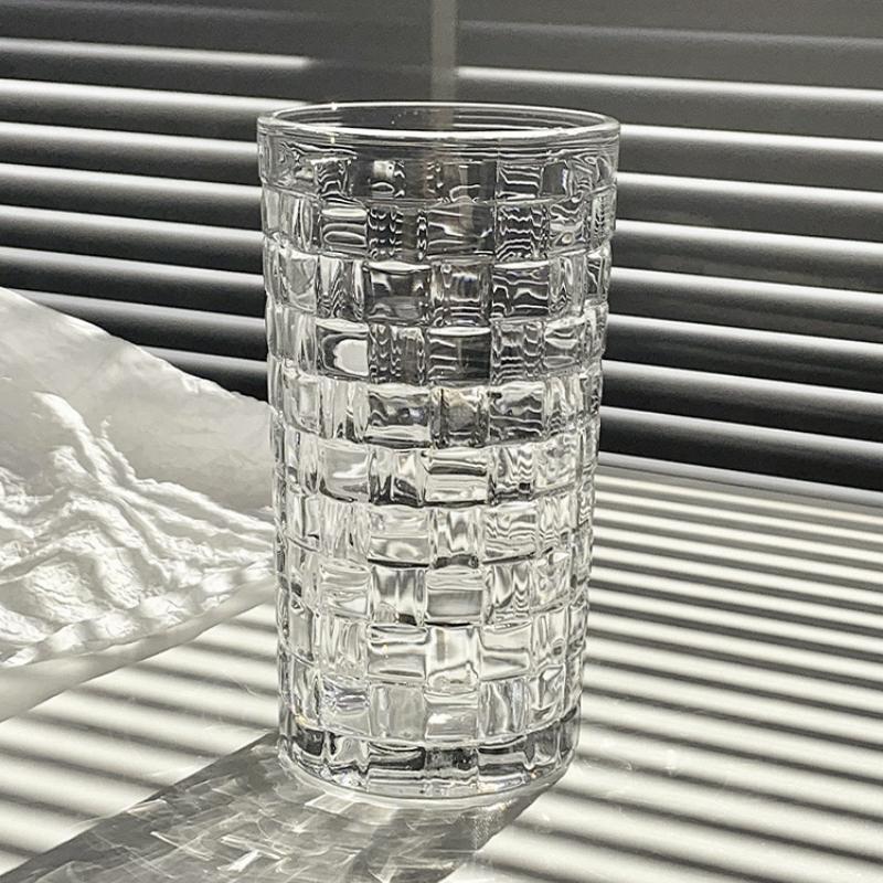 290ml/320ml Glas Haushaltsrelief Wasserbecher Kaffeetasse Trinkbecher Kreatives Rattan-Webmuster Trinkflasche Getränkeglas