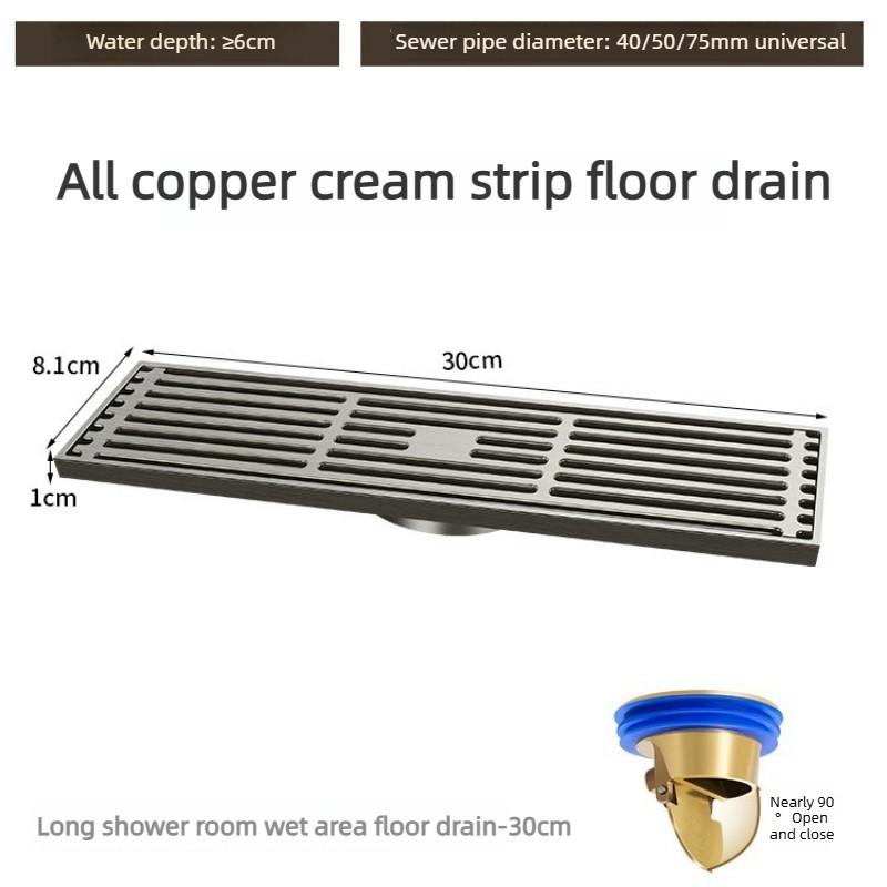 Gun Gray All Copper Anti Odor Bathroom Shower Room Sewer Invisible Floor Drain Washing Machine Toilet Drainage Device