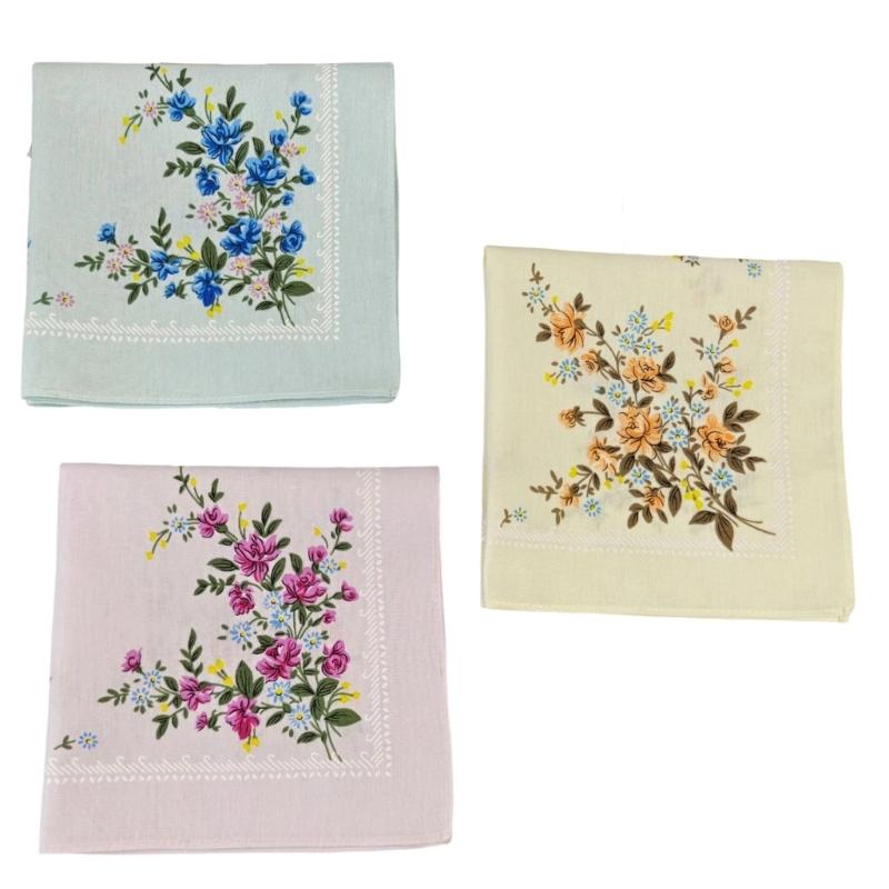 Women s Cotton Handkerchief Elegant Floral Print Soft Hanky Travel Size Reusable MultiPurpose Fashion Accessory