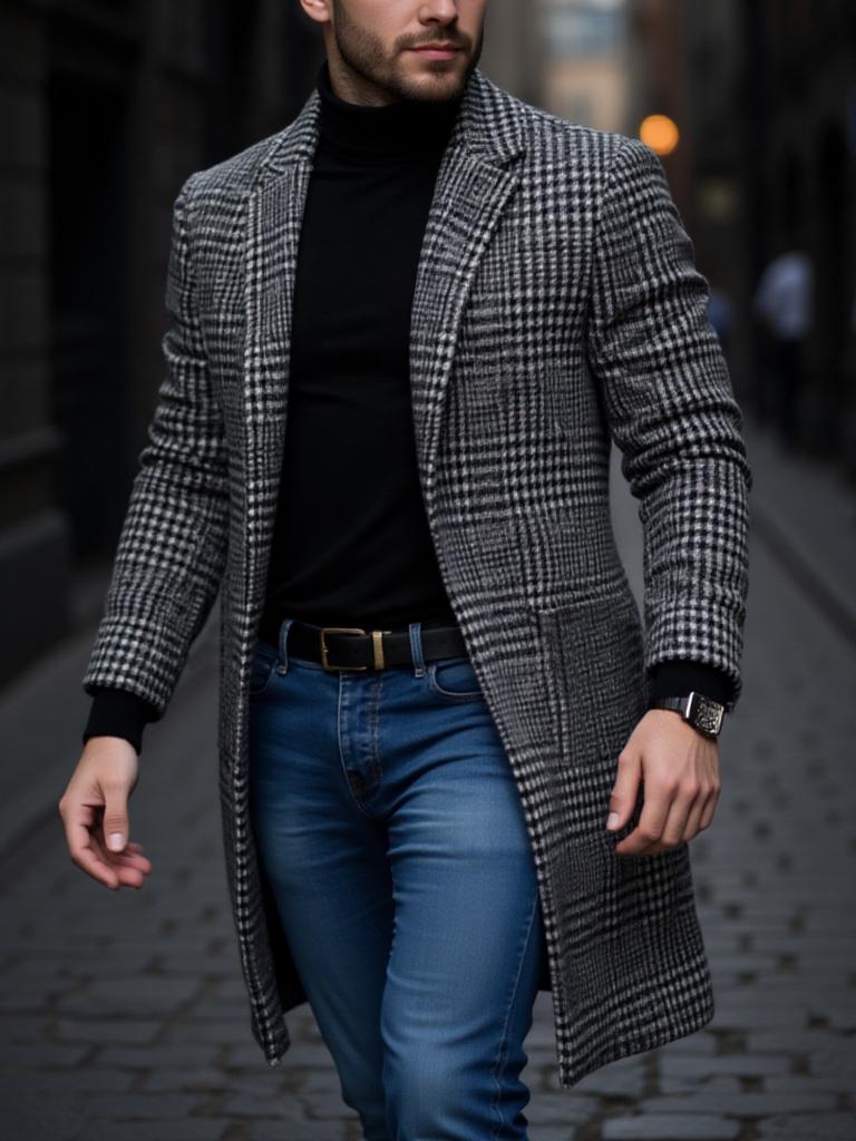 Ankunft Herren Outdoor Verdickt Warm Trenchcoat Hahnentritt Herbst Winter Winddicht mit Innenfutter Übermantel Trenchcoat