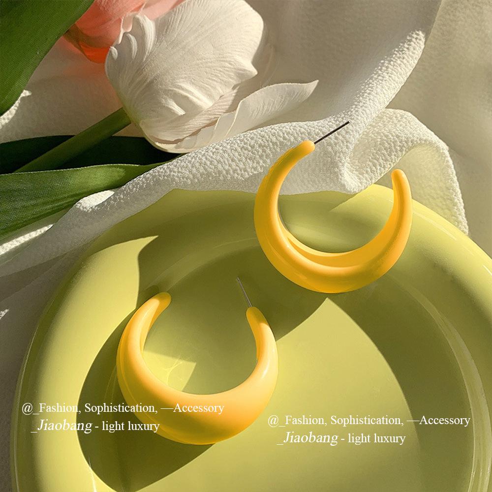 Silver Needle European-American C-Shaped Exaggerated Circle Stud Earrings with High-End Style