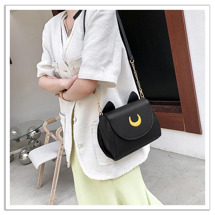 Summer Sailor Moon Ladies Handbag Black Luna Cat Shape Chain Shoulder Bag PU Leather Women Messenger Crossbody Small Bag Purses