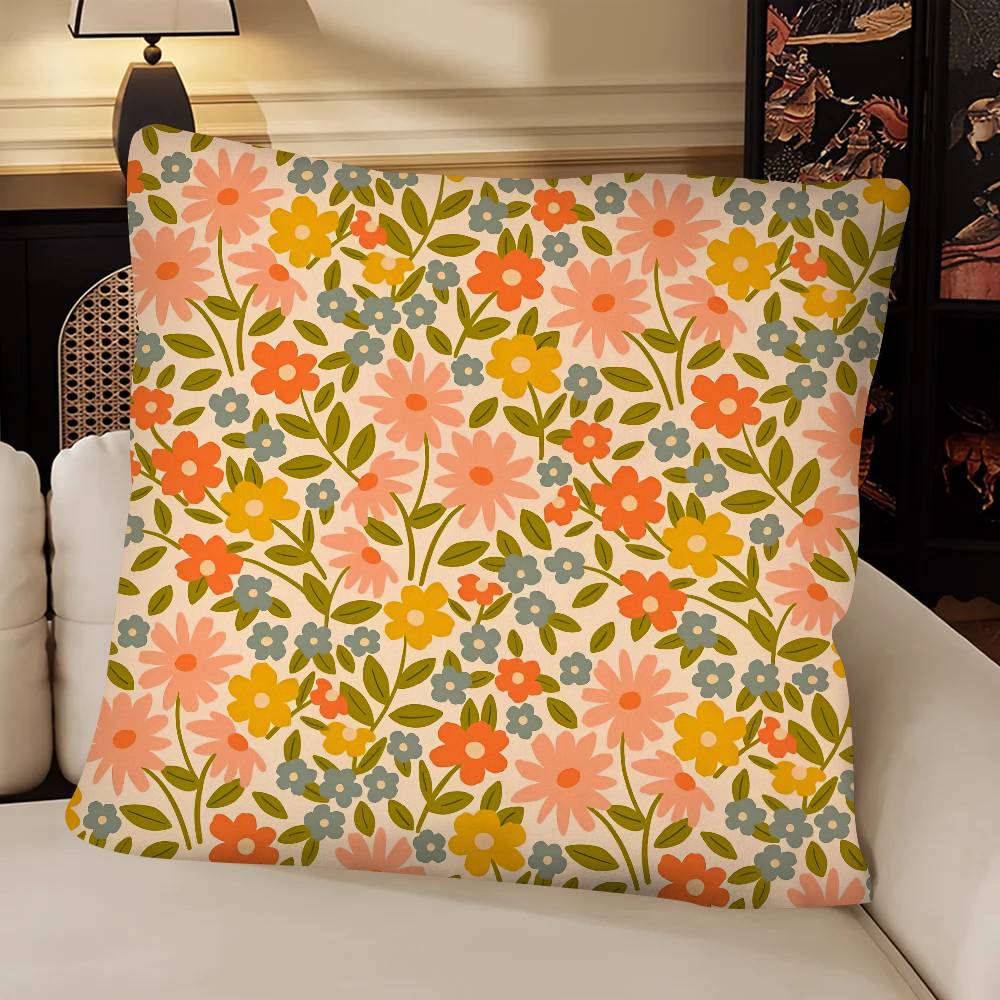 Flowers Pillow Case Fashion Square Pillowcase Bedroom Sofa Room Ins Decoration Leisure