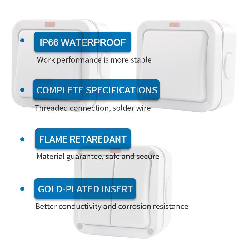 IP66 Außenwandschalter IP66 Wetterfest Staubdicht Drucktastenschalter 1/ 2-fach Lichtschalter 20A Für Haus Garten