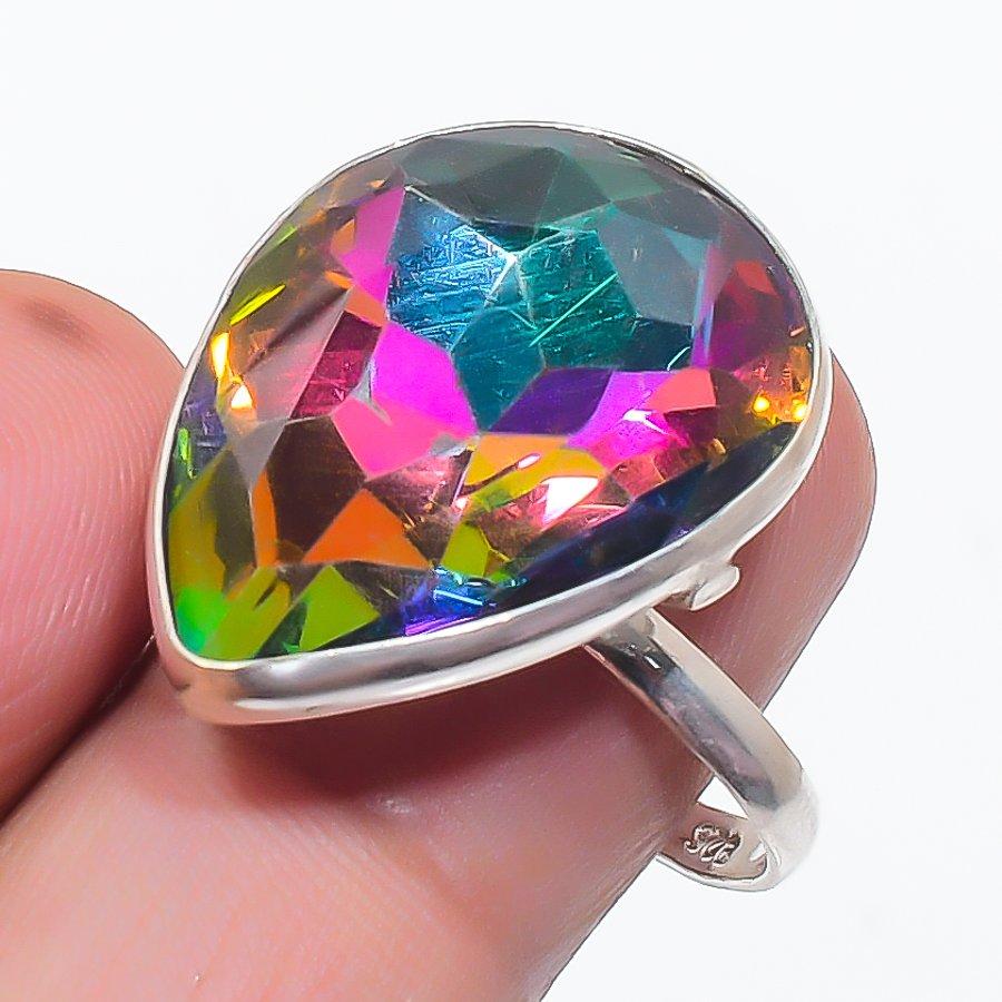 Natural Mystic Rainbow Topaz 925 Sterling Silver Jewelry Ring Size 8 a3g97