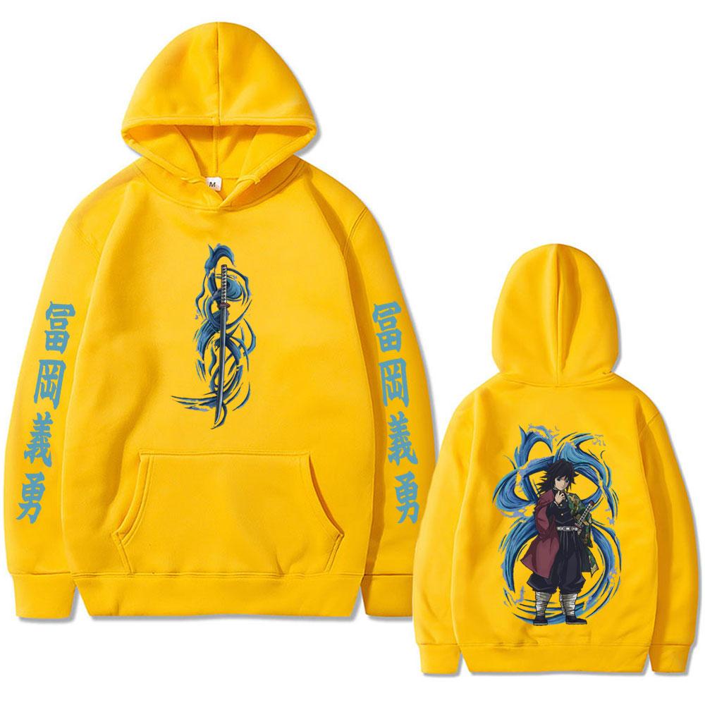 Anime Demon Slayer Water Hashira Tomioka Giyuu Print Hoodie Men Women Cartoon Manga Merch Pullover Oversized Hoodies