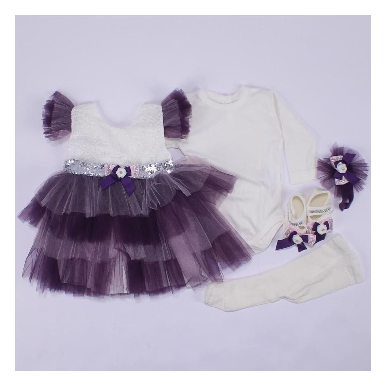 

Фиолетовый комплект Mevlüt из фатина с пайетками для девочки для девочки 0–6 месяцев