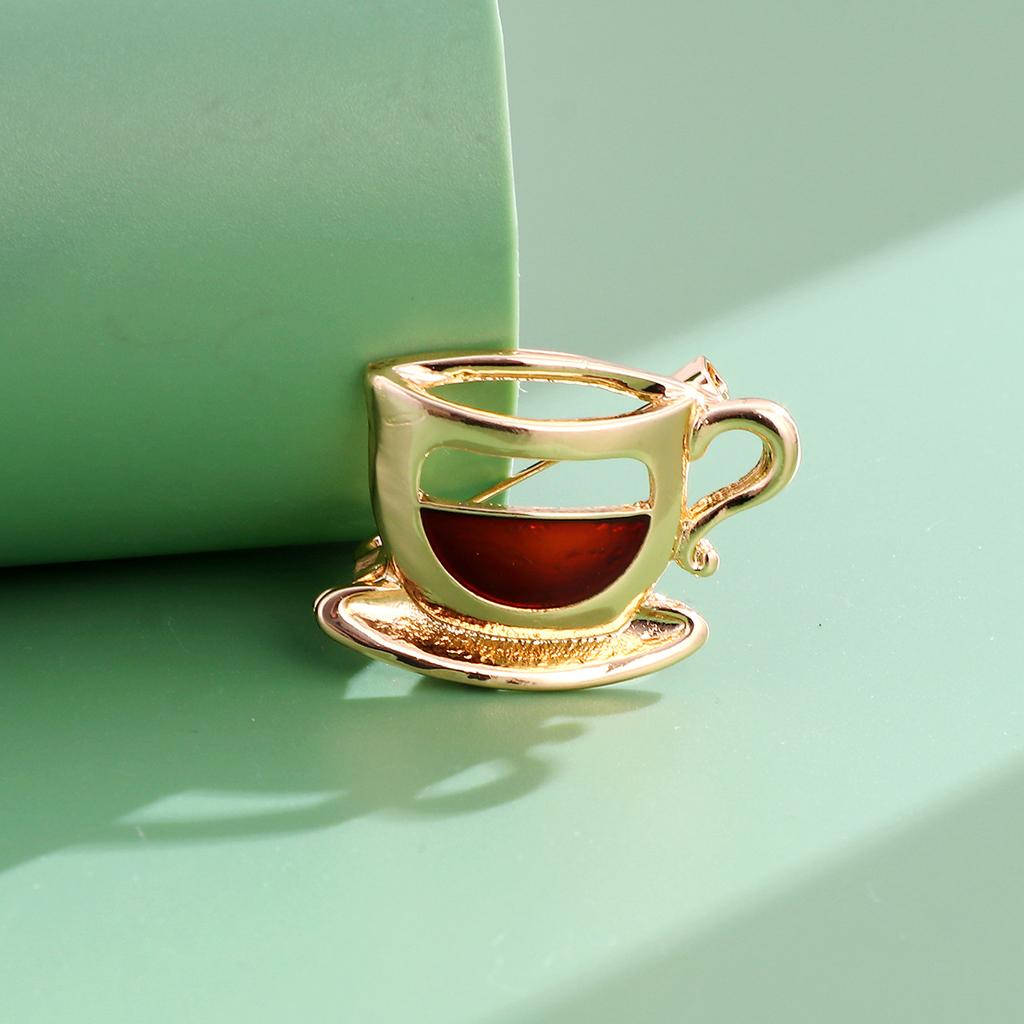 Enamel Coffee Cup Brooches For Women Unisex Silver Gold Color Metal Cups Party Casual Brooch Pins Gifts