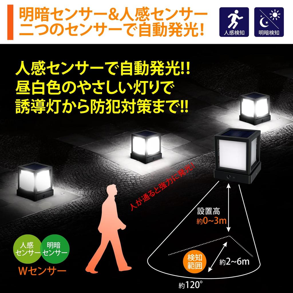 Gatepost Solar Gate LED Solar Motion Sensor Daylight Garden Parking Garden 4 Lighting Suitable for Power Outages and Disasters Light, Light, Light,