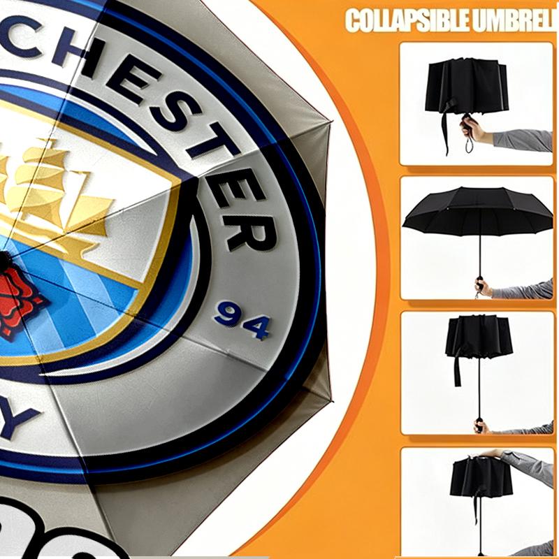 Custom Name Personalized Manchester City FC Print Umbrella, Auto Open Close, 8‑Rib Sturdy Frame, Commute Camping Hiking Use, Birthday Gift
