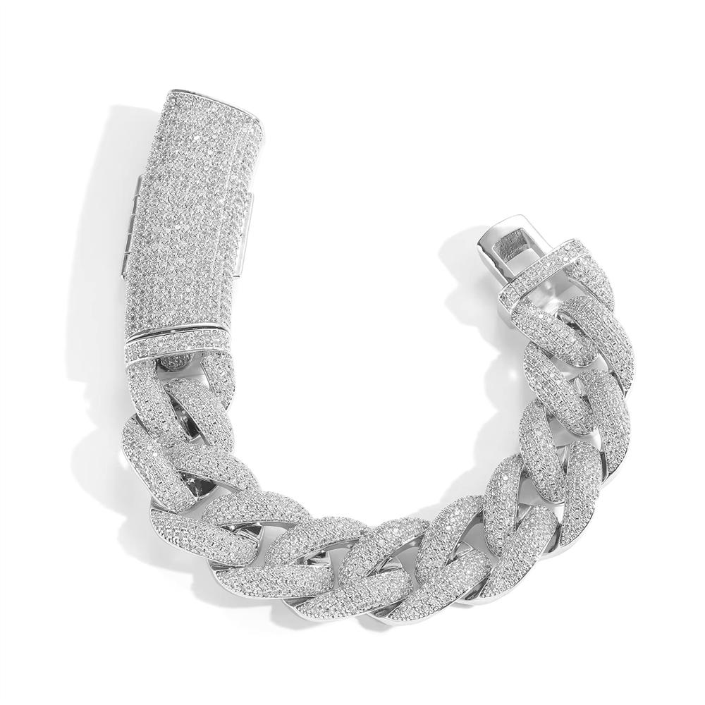 Personalized Fashion Hip Hop Rap Jewelry Long Clasp 20mm Wide Bling CZ Iced Out Miami Cuban Link Chain Bracelet for Men