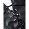 Black Faux Leather Halter Corset Top Lace Up Front Deep V Neck Boned Bustier for Women