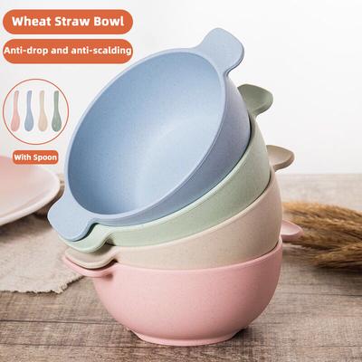 4PCS  Wheat Straw Food Bowls Kitchen Tableware Breakfast Cereal Bowls  Rice Salad Snack Soup Bowls For Kids Family Flatwares