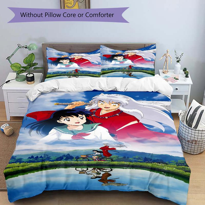 Inuyasha Anime Fantasy Romance Print 3Pcs Bedding Set,Duvet Cover with 2 Bedro,Pillowcase Home Birthday Gift