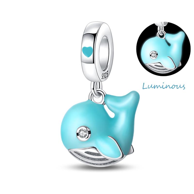 Copper Jellyfish Dolphin Turtle Starfish Shell Luminous Ocean Series Charms Beads Fit 3Mm Original Bracelets Diy Jewelry