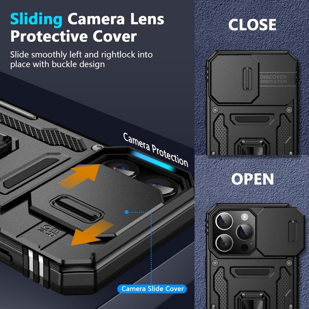 Heavy-duty Armored 2-in-1 Fall-proof Case for Iphone 16 15 14 13 12 Pro Max 11 Lens Protection Ring Holder Phone Case