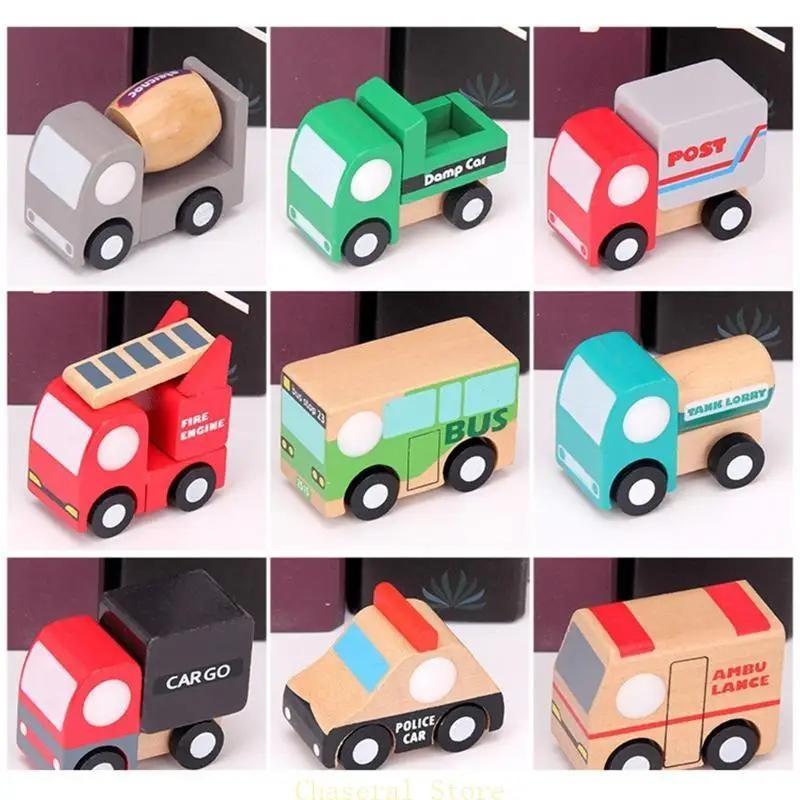 6pcs Set Kids Wooden Mini Cars Toy Cartoon Simulation Transportation Airplane Truck Model Montessori Education Toy Gift For Baby