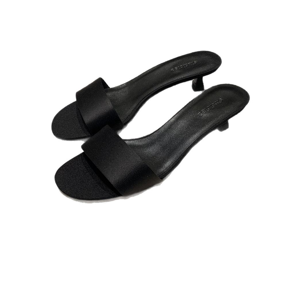 Grape Mother Has the Same Minimalist Temperament, Casual and Versatile Word with High Heels, Women's Summer Round Head Kitten and Cool Slippers.