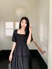 Plus Size French Bubble Sleeve Square Neck Summer Dress - Slimming Hepburn Style Little Black Dress