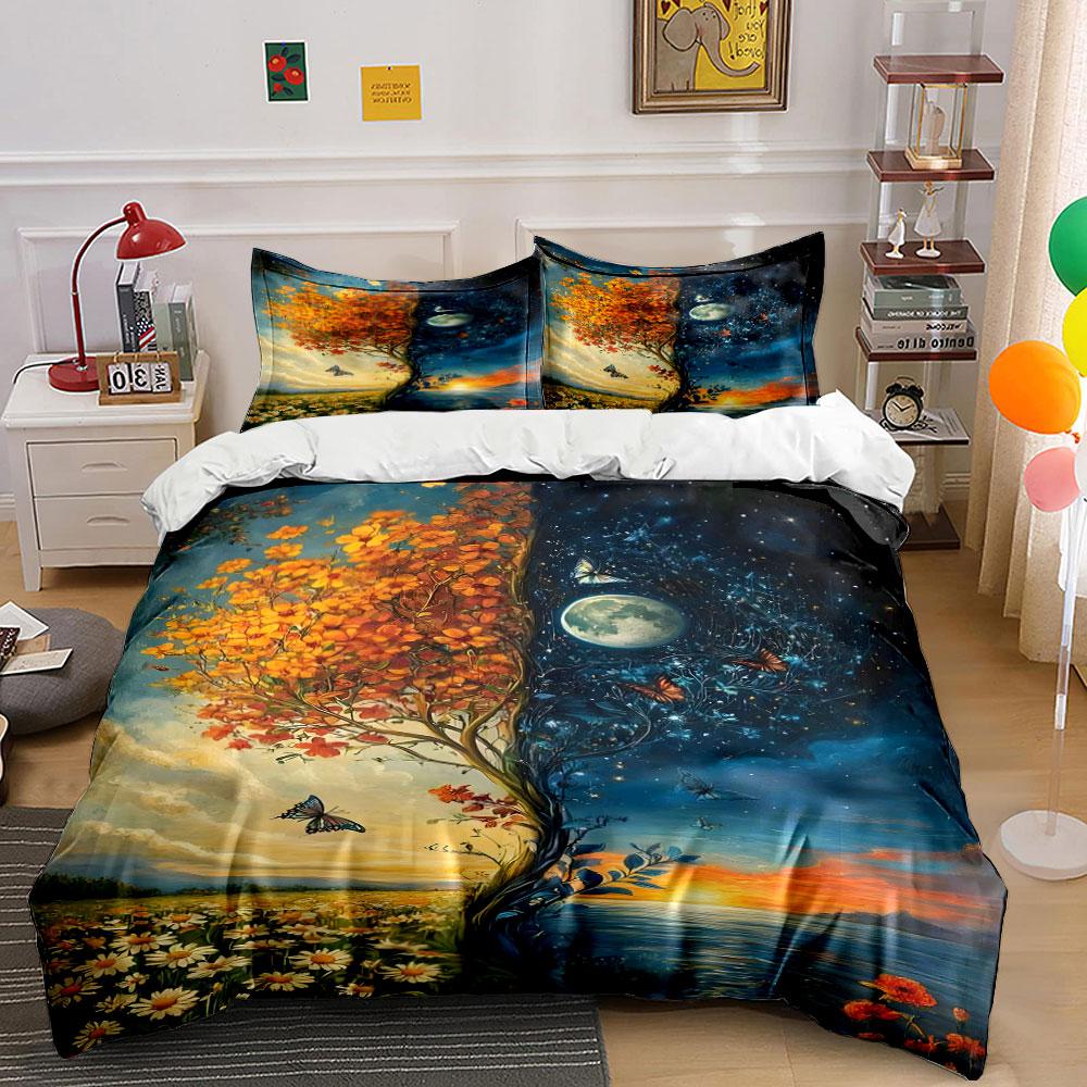 Tree, Moon, Butterfly, Flowers. Bedding Sets Duvet Cover Sets Duvet Covers Pillowcases(1 * Duvet Cover 2 * Pillowcases Without Duvet Insert)