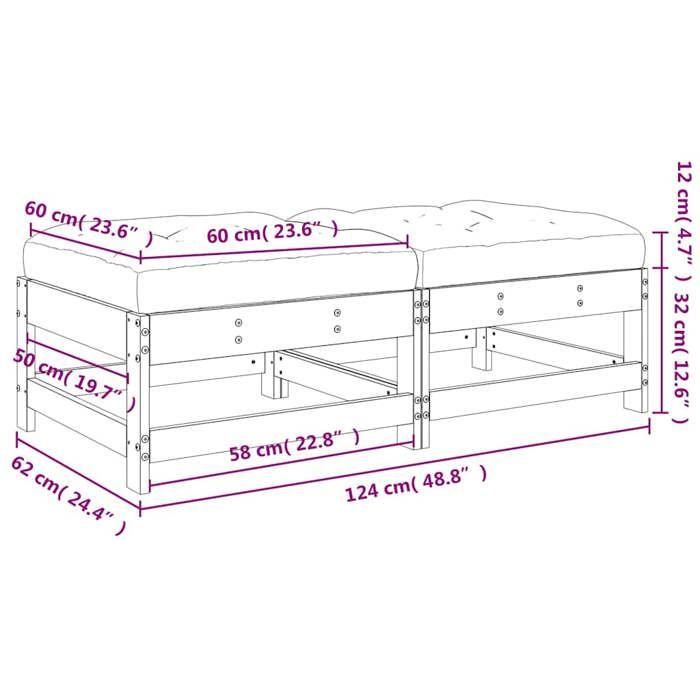 VidaXL Lot de 2 Repose-pieds de Jardin avec Coussins, Tabourets de Terrasse, Chaises de Patio, Meubles de Balcon Extérieur, 825584