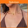 Elegant 18k Gold Plated Stainless Steel Seashell And Starfish Necklace For Women Unique Geometric Design Perfect For Everyday Wear