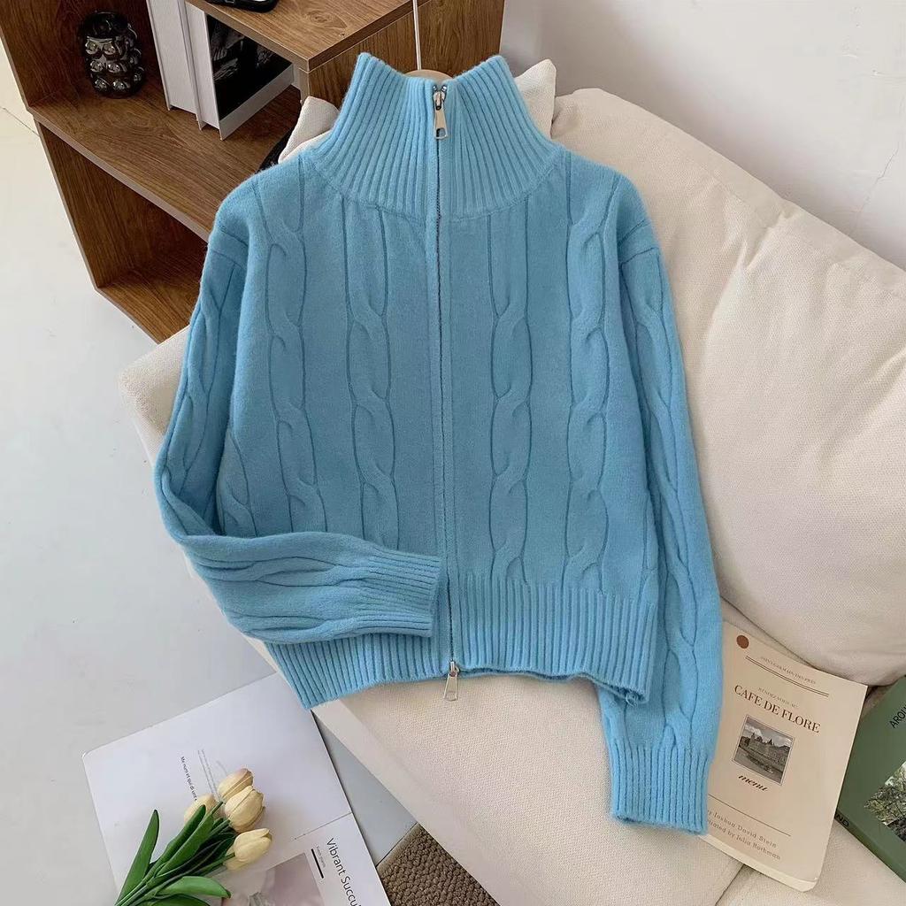 Frühling und Herbst Neu Damen Locker Doppelreißverschluss Allround Strickjacke Pullover Jacke