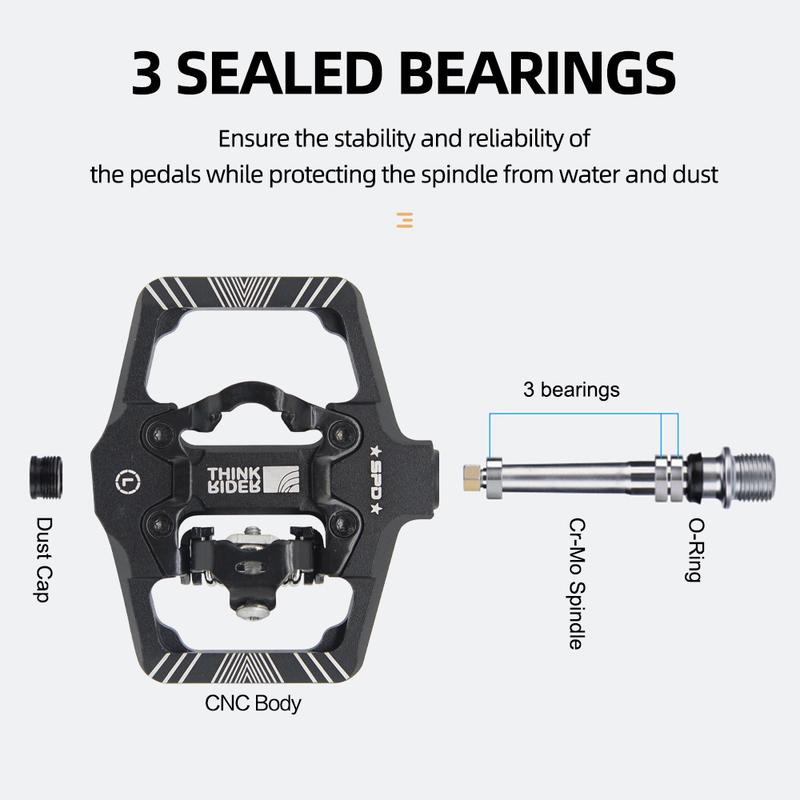 ThinkRider Bicycle Lock Pedal 2 In 1 With Free Cleat For SPD System MTB Road Aluminum Anti-slip Sealed Bearing Lock Accessories